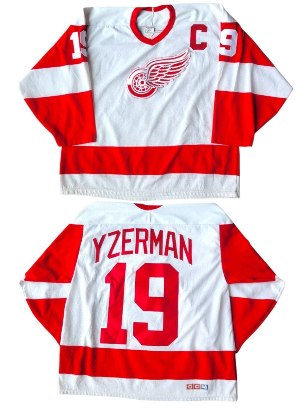 Vintage CCM Detroit Red Wings NHL Hockey Away Jersey Steve Yzerman #19 Sz Large